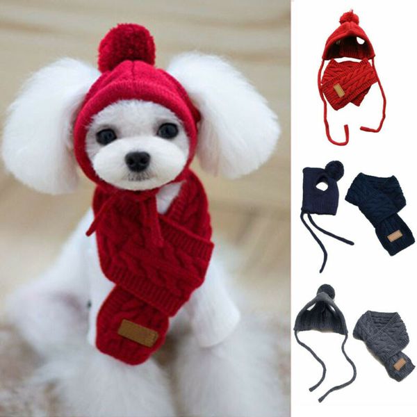 

beautiful luxury knitting pet hats scarf winter grooming accessories sets red black gray cotton cats dogs supplies