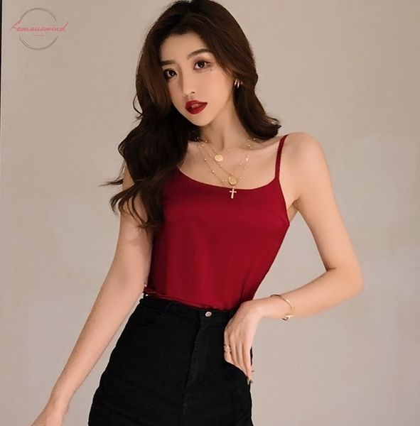 

tingyili silk satin camis korean style summer tank women basic wine red yellow champagne satin white black top