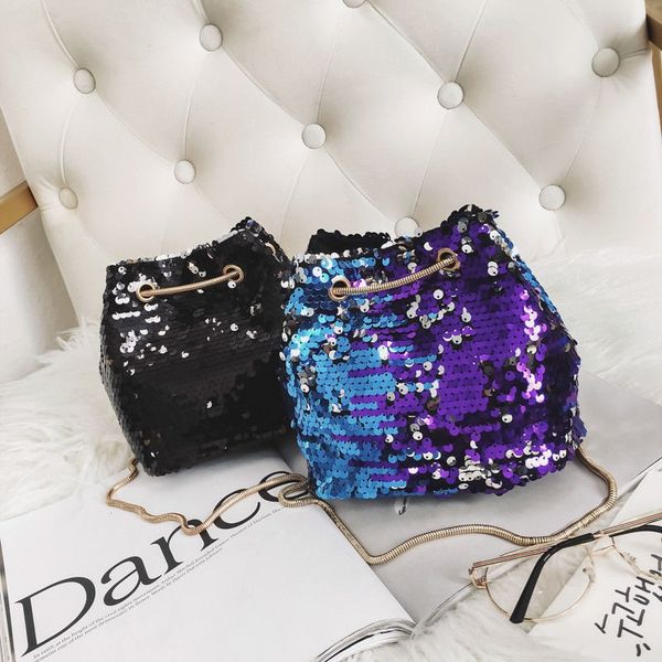 

sequins mermaid women shoulder bags 2018 new chain bucket bag fashion small messenger crossbody bags female handbags