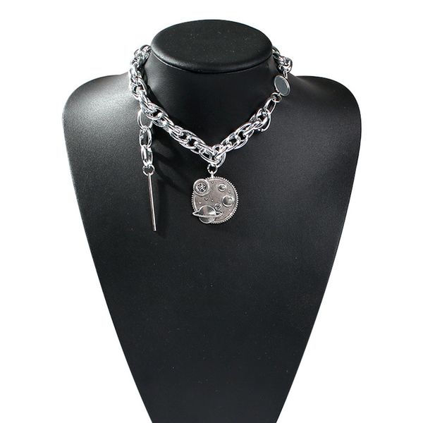 

punk hip hop earth pendant necklaces for women mens 2019 fashion big metal chains street jewelry necklace gifts, Silver