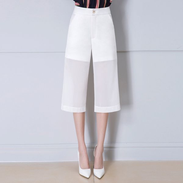 

summer new style gauze women's loose casual pants women's high-waisted straight-cut capri pants viscose wide-leg air conditioner, Black;white