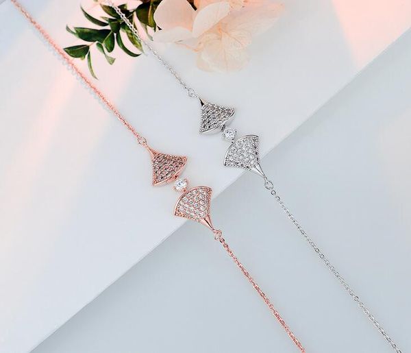 

luxury rose gold silver stainless steel fan skirt bracelet women's crystal chain jewelry gift, Black