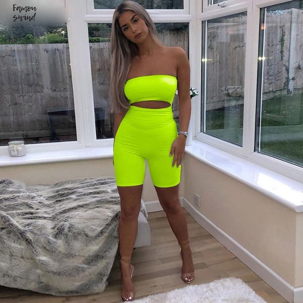 

женщины sexy тощего rompers флуоресцентной коротких игровая одежда выдалбливает без бретелек женского полиэстер sexy короткого bodysuits тве, Black;white