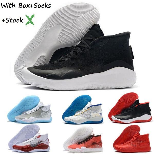 

stock x kd 12 eybl triple black white grey ice basketball shoes zoom kevin durant xii kd12 air men trainers designer sneakers size 7-12