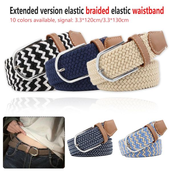 

wide woven stretch braided elastic leather buckle luxury canvas extended 120 cm belts male and woman belt, Black;brown