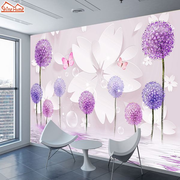 

shinehome-modern dandelion wallpaper 3d flower for walls wallpapers 3 d kids living room cafe hall wall paper mural rolls decal
