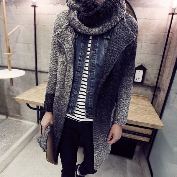 

2018 autumn winters in the men's long knitting cardigan men's gradient more knitting sweater cardigan coat, White;black
