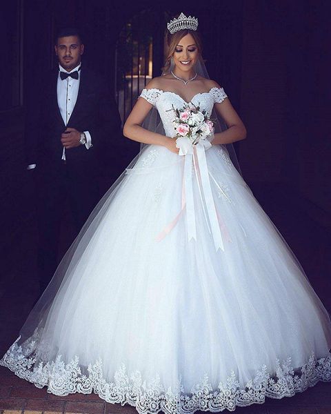 

setwell sweetheart ball gown wedding dress off-the-shoulder floor length puffy lace beaded bridal, White