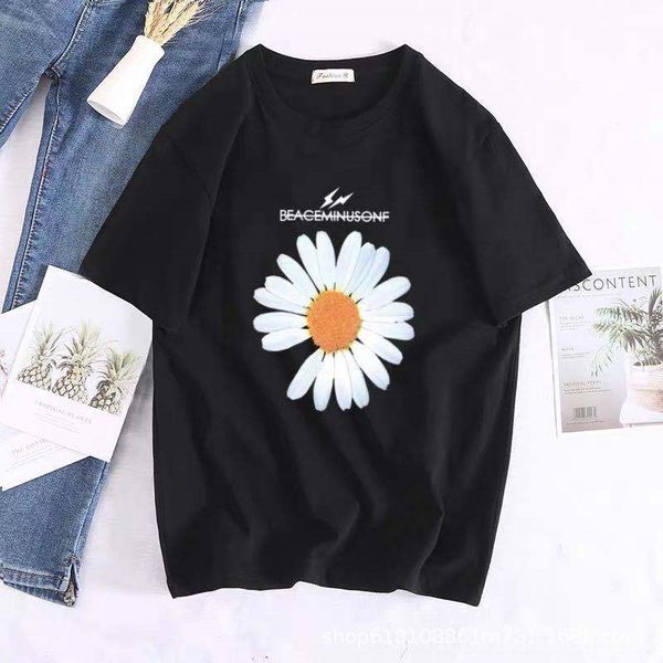 

хлопчатобумажная печатная дейзи женская футболка футболка all-match ins fashion hipster круглый воротник с коротким рукавом женская одежда, White