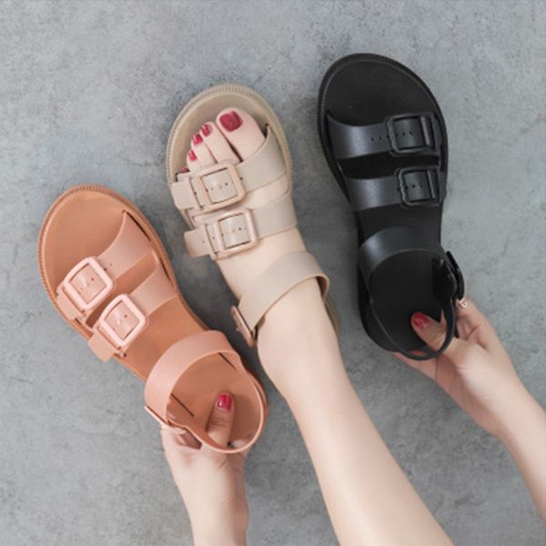 

2020 women sandals woman casual flat jelly shoes female gladiator buckle soft ladies platform woman beach footwear summer, Black