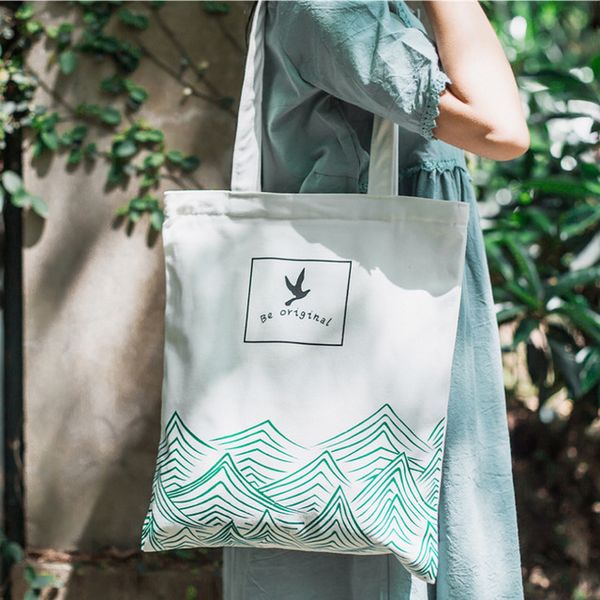 

customizable cartoon literary printed canvas shoulder bag female cotton silk screen canvas large-capacity eco-friendly shopping