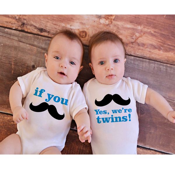 

if you mustache yes we're twins baby onesies twin outfits twin baby shirts matching bodysuit baby shower gifts funny wear, Blue