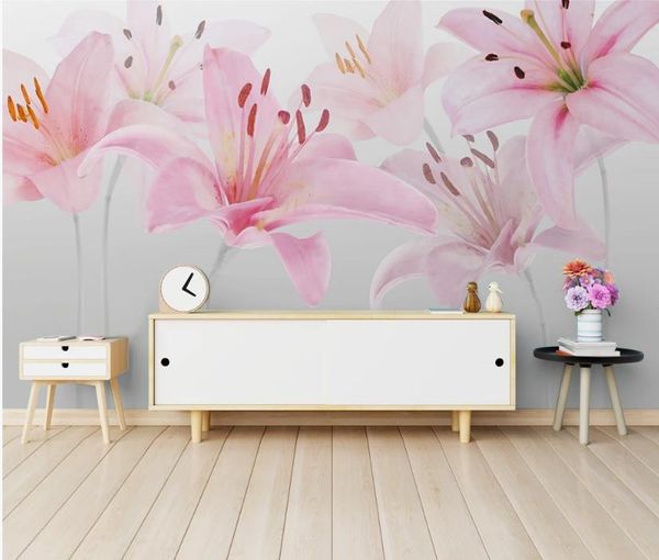 Moderne minimalistische pastoral Blume Lilie TV Hintergrund Wand moderne Tapete für Wohnzimmer