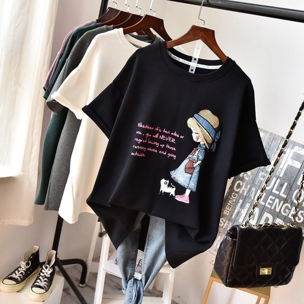 

european polished cotton thickened short-sleeved t- women's cartoon versatile simple t- shirt half-sleeve women's base shirt, White