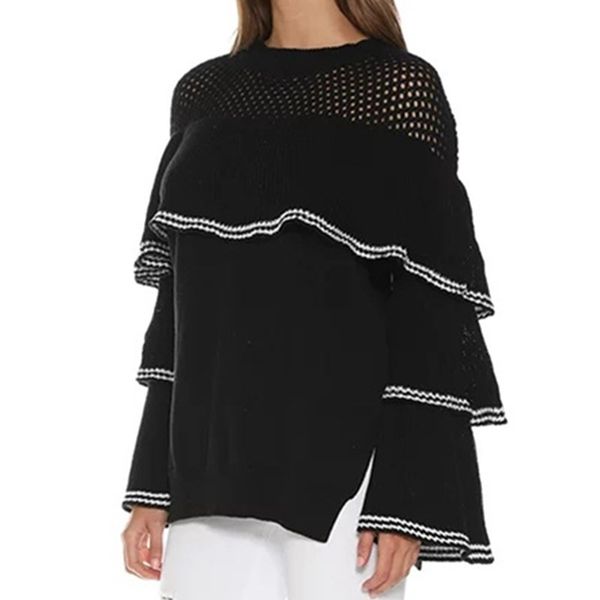 

2019 elegant ruffles knitted 2019 ladies women casual autumn sweater jumpers loose female pullover pull femme, White;black