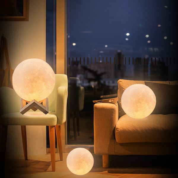 

rechargeable 3d print moon lamp led night light 16 colors change touch switch moon light for bedroom decoration birthday gift