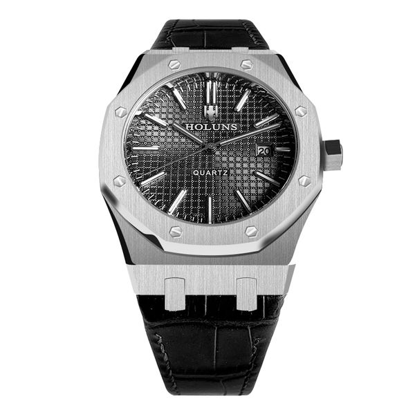 

luxury mens watches fashion genuine homme/brw watches watch waterproof brand men's business casual leather quartz holuns montre 50m hrv, Slivery;brown