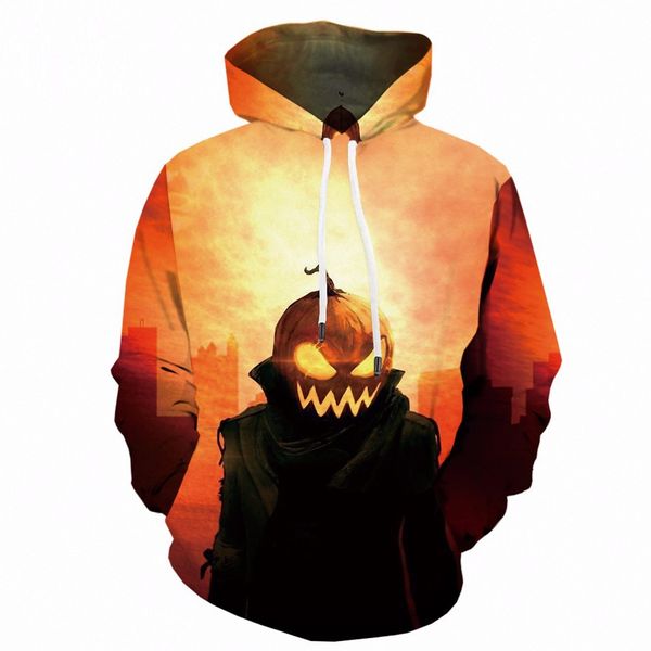 

mens scary halloween pumpkin 3d print hooded party long sleeve hoodie blouse sweatshirts pullover loose men/women hoodies, Black