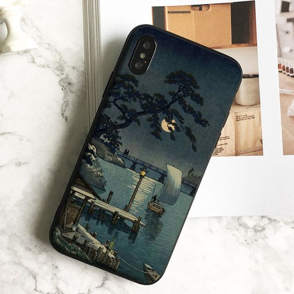 

coque luxury ukiyoe boat painting phone case for iphone 11 pro xs max xr 8 7 6s plus 5 se case soft black tpu silicone cover.