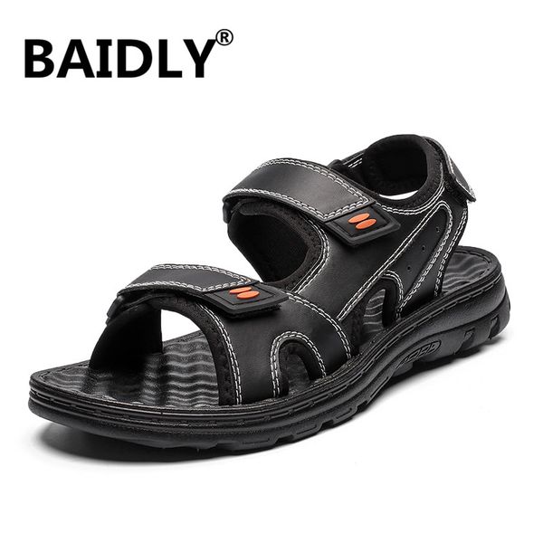 

летние кожаные сандалии мужчин отдых бич мужская обувь высокого качества дышащий сандалии sandalia masculina, Black