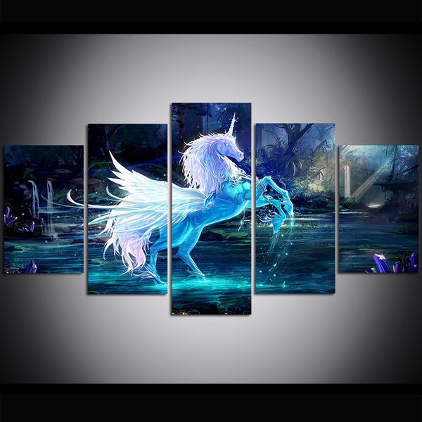 

5 piece large size canvas wall art fairytale world unicorn oil painting wall art pictures for living room paintings wall decor