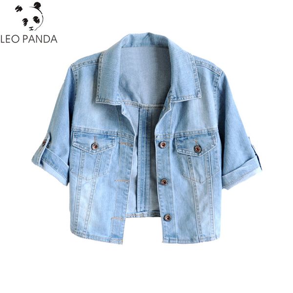 

women plus size s-4xl 2019 new spring summer korean short jackets stretch short-sleeved denim jacket thin light blue jeans coats, Black;brown