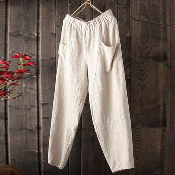 

men's pants summer style simple and fashionable pure cotton linen trousers, Black