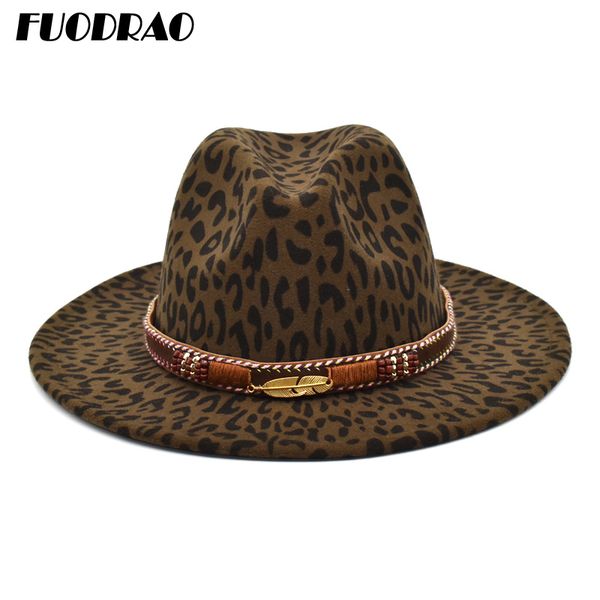 

fuodrao ladies wool fedora hat leopard print hat male jazz spring and autumn big brim f30, Blue;gray