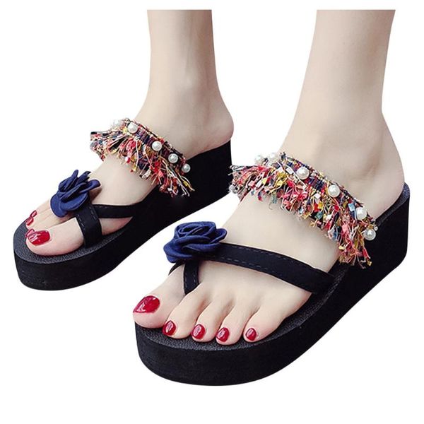 

этнические стиль ретро вьетнамки женских туфель-чешского плоского женского летней обувь большого размера нескользящих пощечины женщина zapat, Black