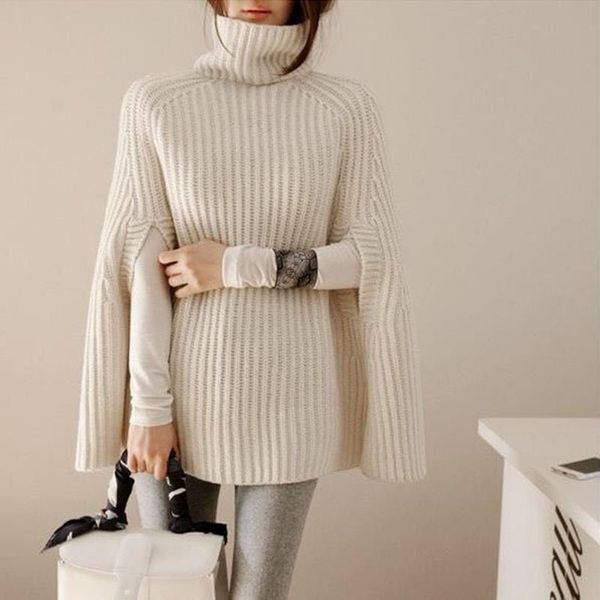 

2019 autumn and winter new split fork high collar sweater female wild poncho type large size women's sweater, Black