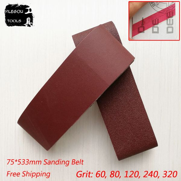 

5 pieces 75*533mm sanding belts 533 * 75mm sanding band 3" * 21" screen with grit 60 to 320 soft cloth for belt sander