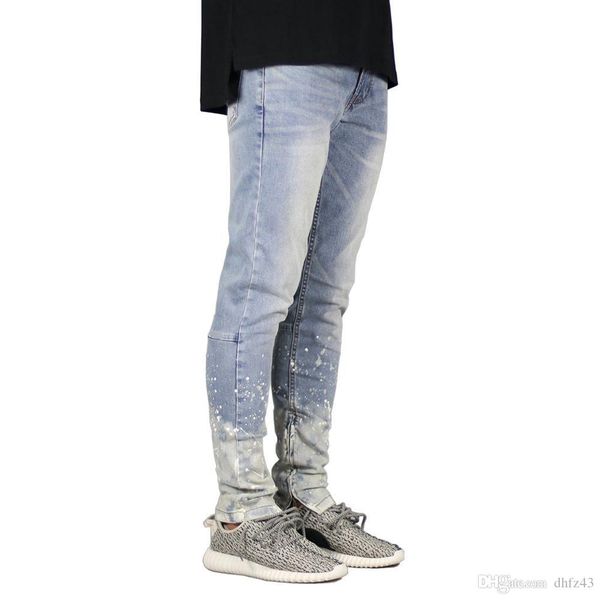 

men jeans fashion stretch zipper design dot hip hop jeans y5026 t200410, Black