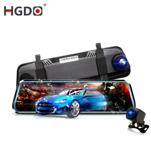 

hgdo night vision dash cam rearview mirror car dvr full hd 1080p 10 inch 2.5d touch screen recorder 170 degree rear view camera
