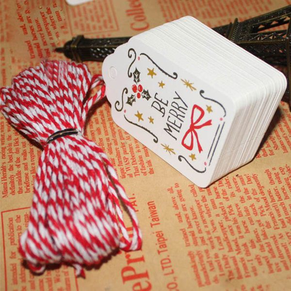

50pcs paper tags with string diy craft party supplies favor new year christmas decoration hanging ornaments home decor navidad