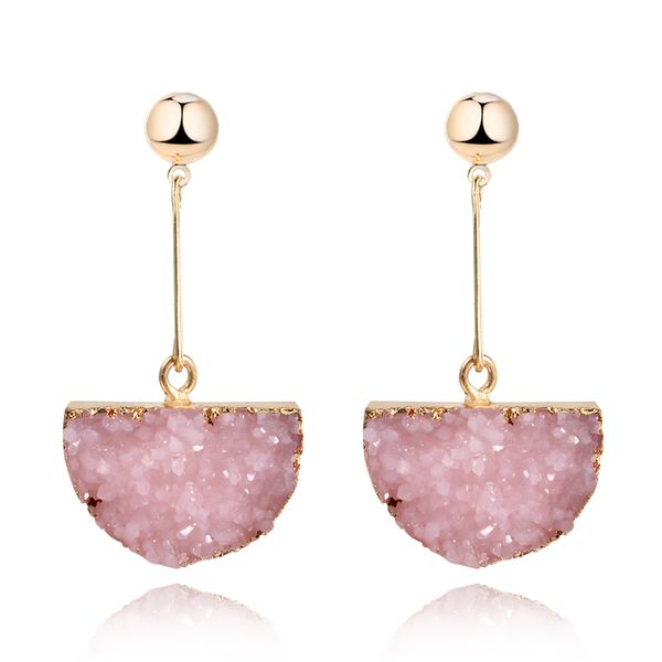 

1pair resin stone druzy earings for women jewelry handmade semicircle drusy drop dangle earing eardrop long earrings e157, Silver