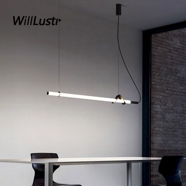 

led acrylic tube pendant lamp minimalist iron suspension light cafe bar office meeting dinning room creative hanging lighting