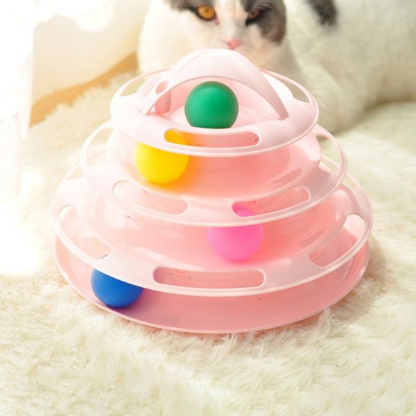 

pet cat iq training toys three levels tower station for cats kittens entertainment disc turntable cat amusement plate with balls