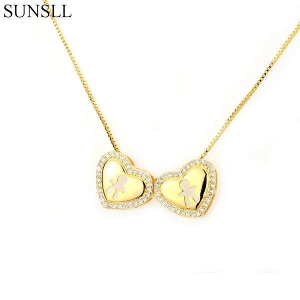 

sunsll 2 color copper cubic zirconi boy and girl kids heart children pendant necklaces women's fashion jewelry cobre cz colar, Silver