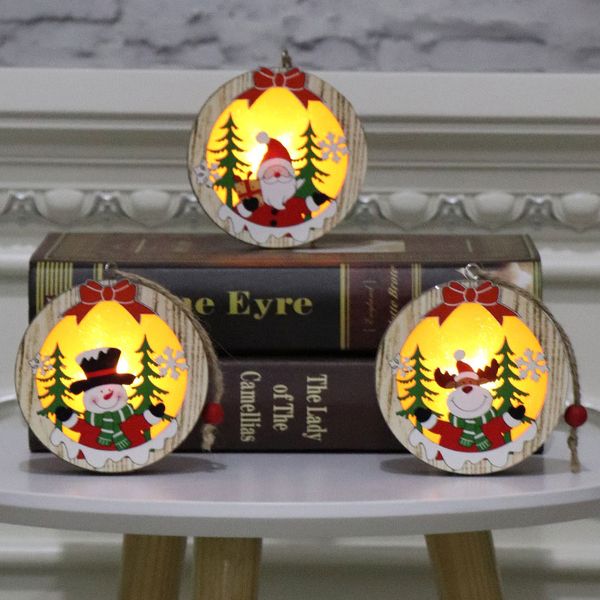 

wooden christmas tree led light hanging decorations santa claus elk snowman home party ornaments birthday gift