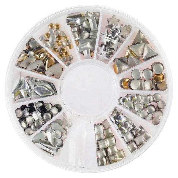 

professional manicure 3d nail art decorations wheel with gold and silver metal studs in 12 different shapes, Silver;gold