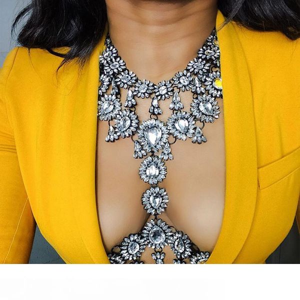 

lady new summer long body necklace chain handmade ab crystal gem chunky maxi luxury gem statement necklace femme 3415 mx190730, Silver