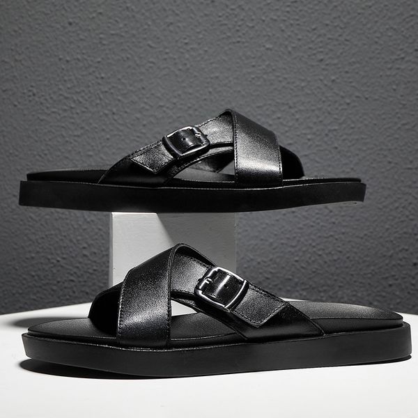 

summer sandals men sandals for men shoes men genuine leather, Black