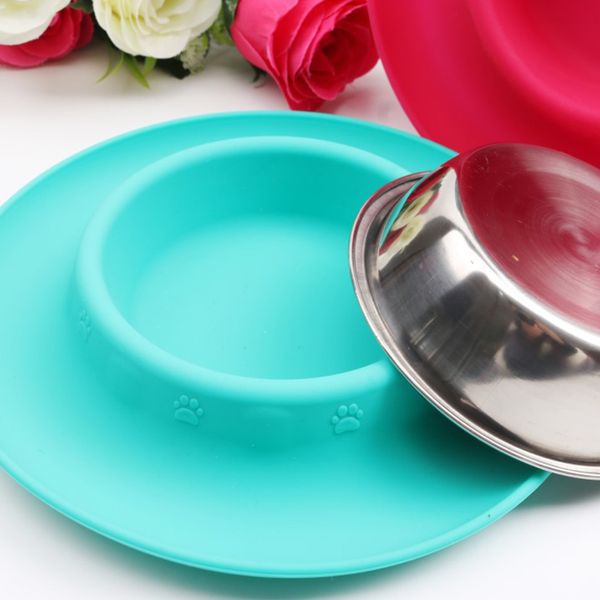 

pet bowl silicone stainless steel non-slip pets feeder food water bowl durable multi function dog bowls for cats