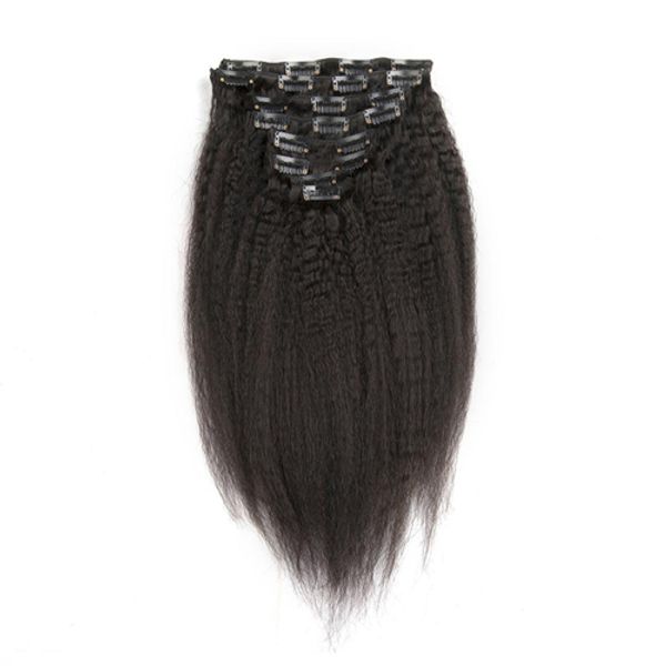 Kinky Straight Clips In Brazilian Human Hair Extensions