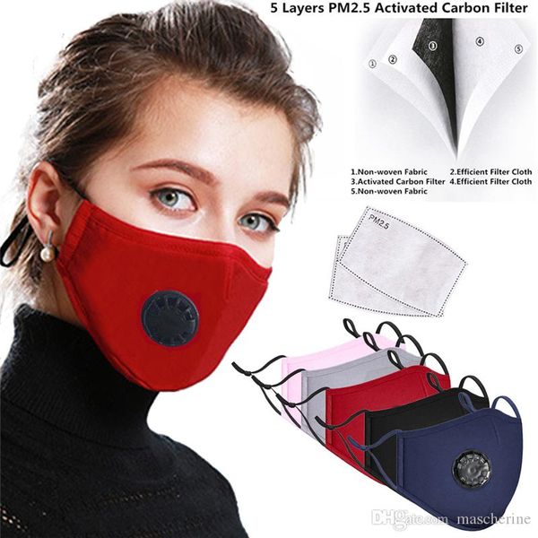 

selling reusable cotton face masks with breath valve pm2.5 mouth mask anti-dust fabric mask washable mask with 2 filters