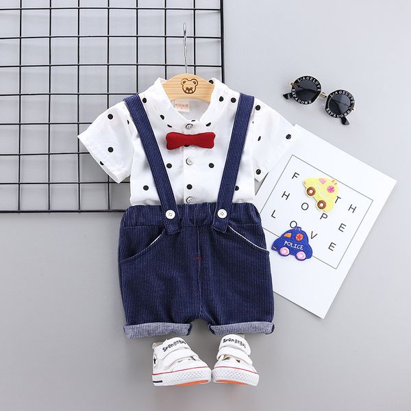 

toddler baby boy clothes 1-4 years gentleman set dot shirt + shorts with belt infant children outfit cotton summer sets, White