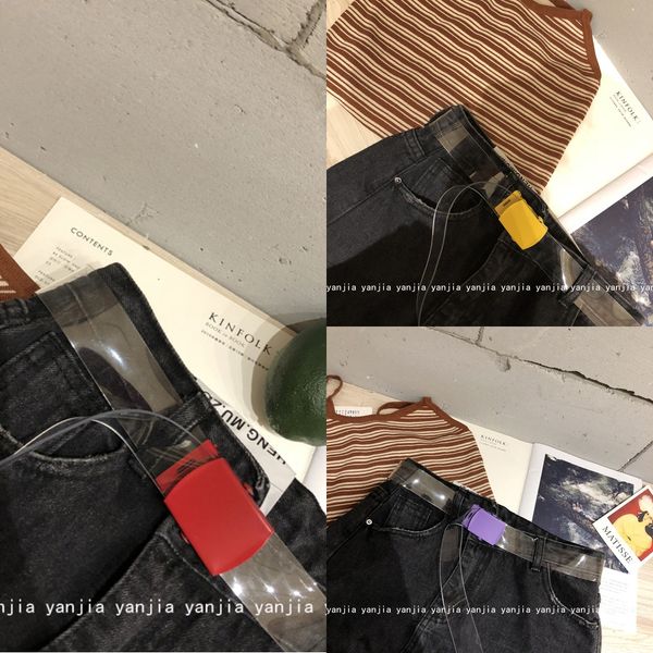 

women's plastic transparent belt women's personalized skirt with and jeans skirt jeans all-match belt, Black;brown