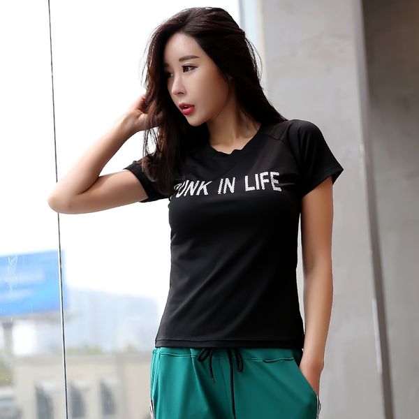 

print letter black blue white yoga short sleeve sport t shirt women t-shirt sport wear for women gym fitness, White;red