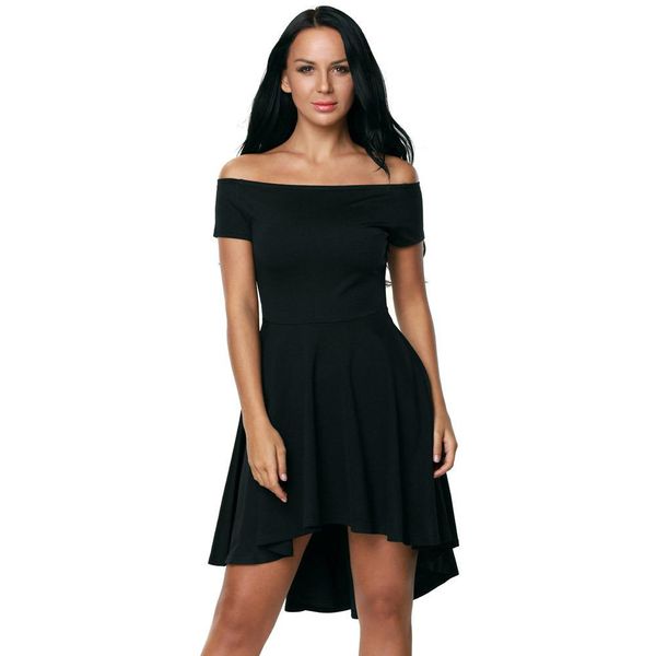 

yiwa women summer elegant boat neck collar short sleeve off shoulder simple solid color party dress beach dresses vestidos de fiesta, White;black