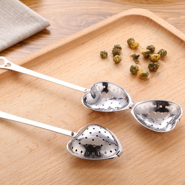 

flower tea infuser spoon filter stainless steel strainer metal bag loose leaf stir with chain heart shape